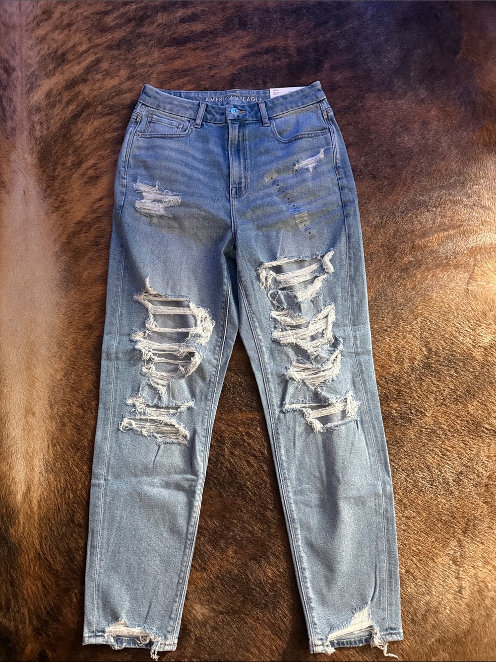 American Eagle Outfitters Distressed Boyfriend Jeans - Light Blue